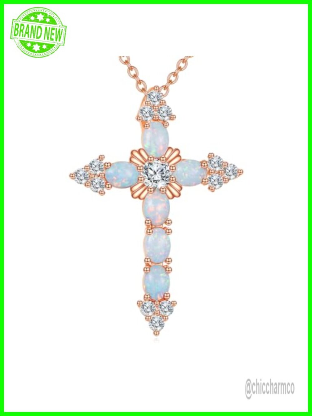 14k Gold Plated Opal Cross Necklace Sterling Silver Moissanite Pendant